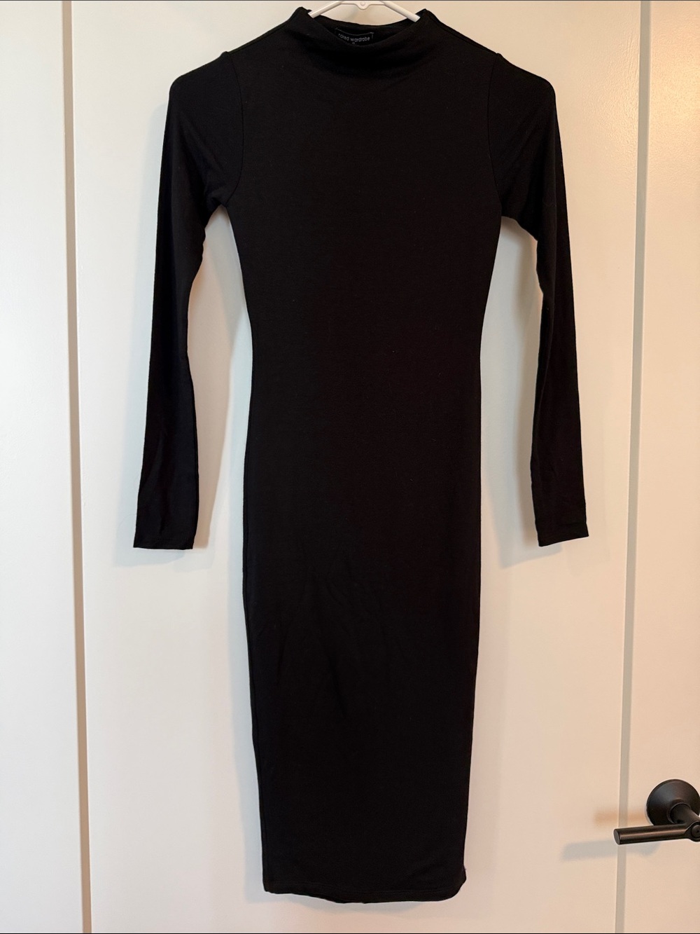 naked wardrobe Black Long-Sleeve Mock Neck Midi Bodycon Dress